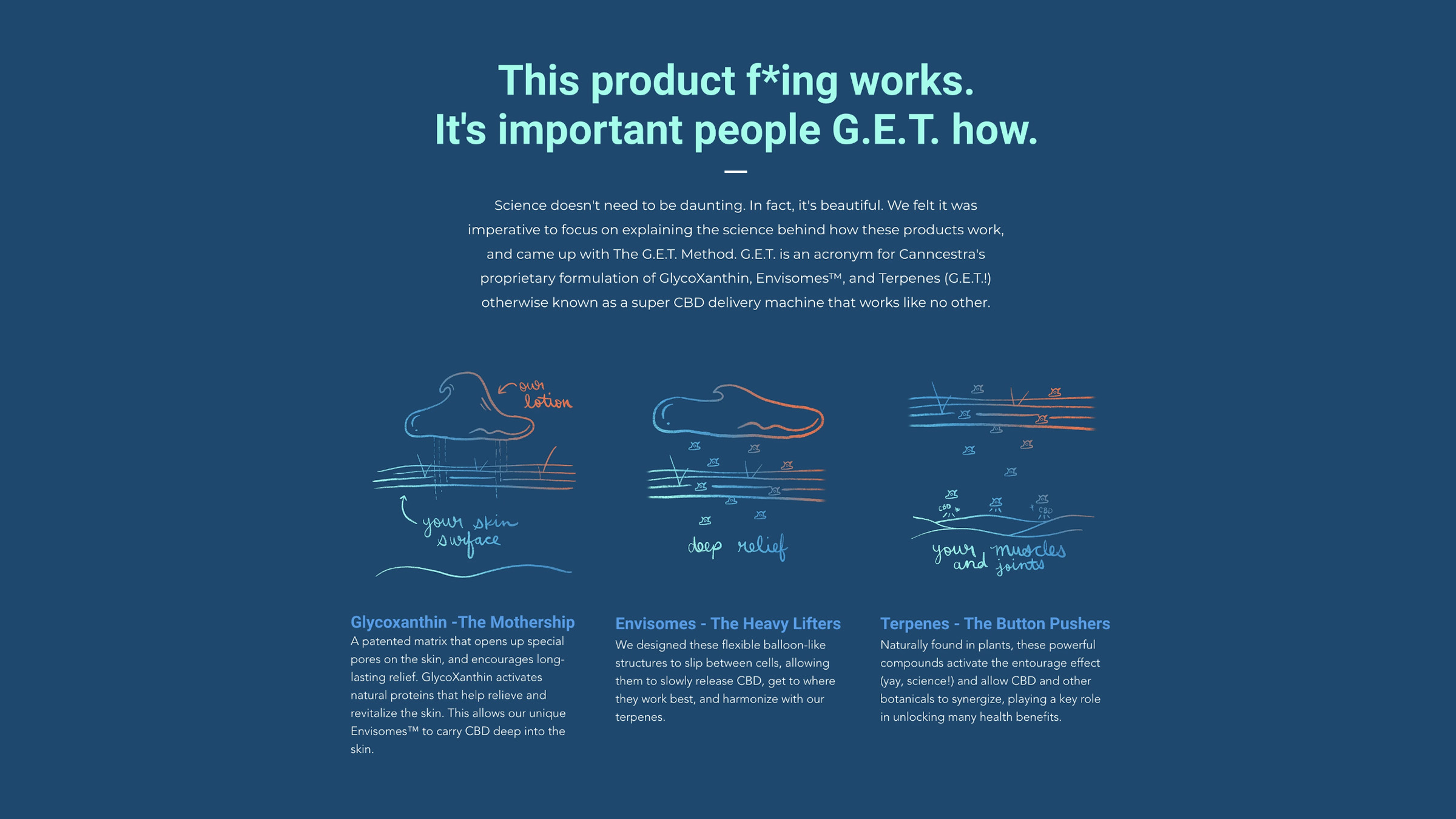 G.E.T. framework diagram — Glycoxanthin, Envisomes, and Terpenes explained