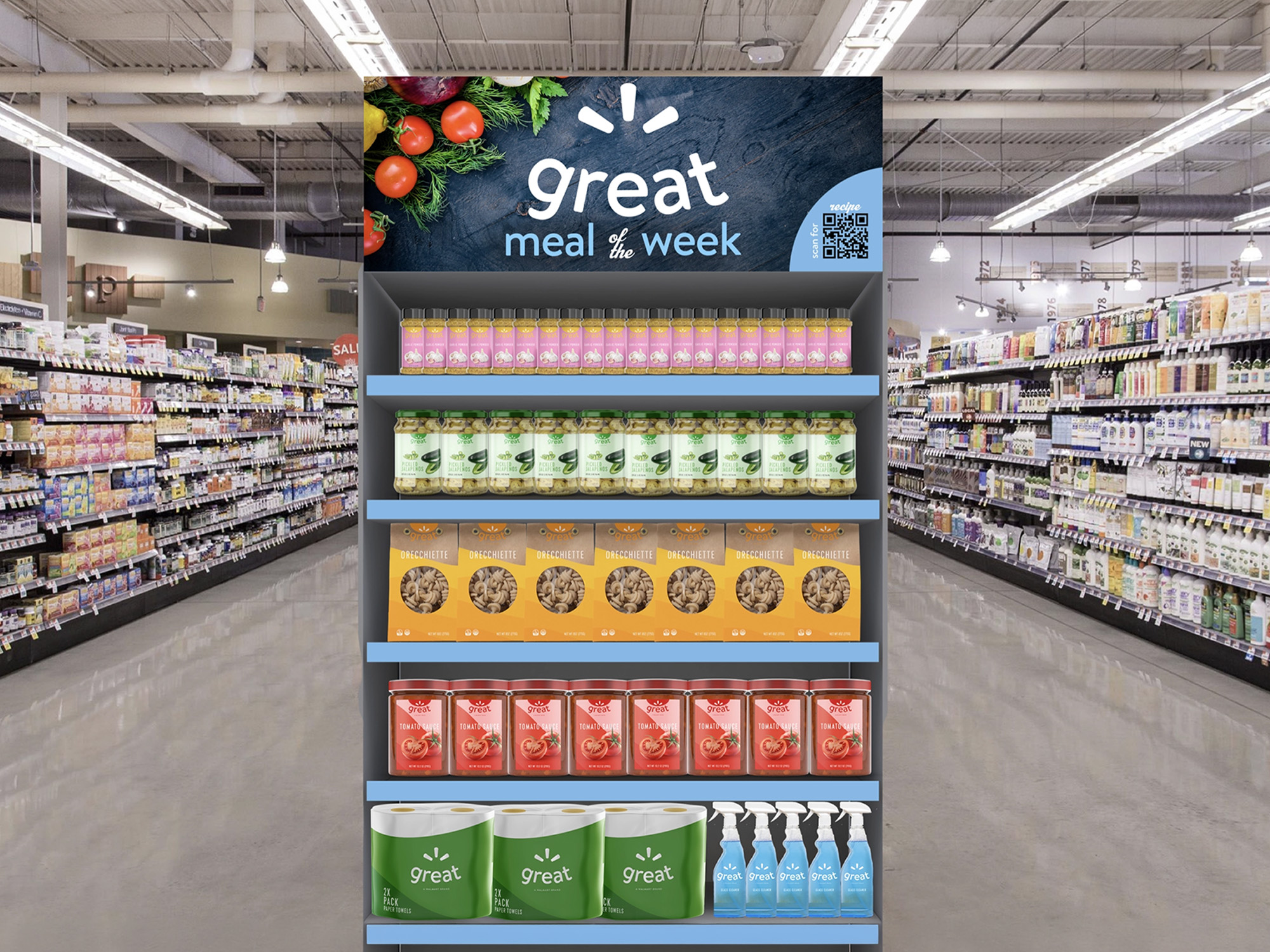 Great Value in-store endcap display — meal of the week